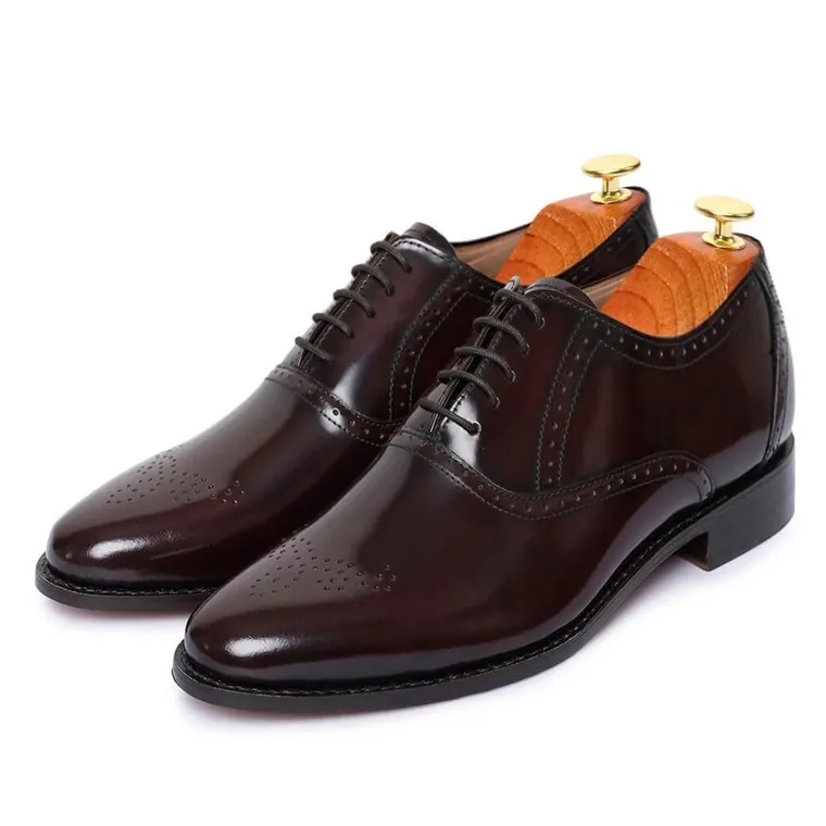 CHAMARIPA formal height increasing shoes to be taller - handcrafted medallion toe oxford - Burgundy - 7 CM / 2.76 inches taller