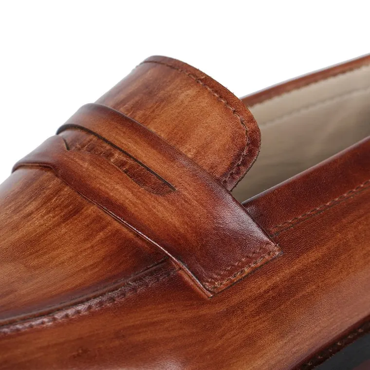 CHAMARIPA height increasing shoes for men - handcrafted penny loafers -Tan - 7CM / 2.76 inches taller