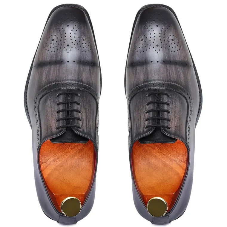 CHAMARIPA dress elevator shoes - handcrafted medallion toe oxford - gray - 7 CM / 2.76 inches taller