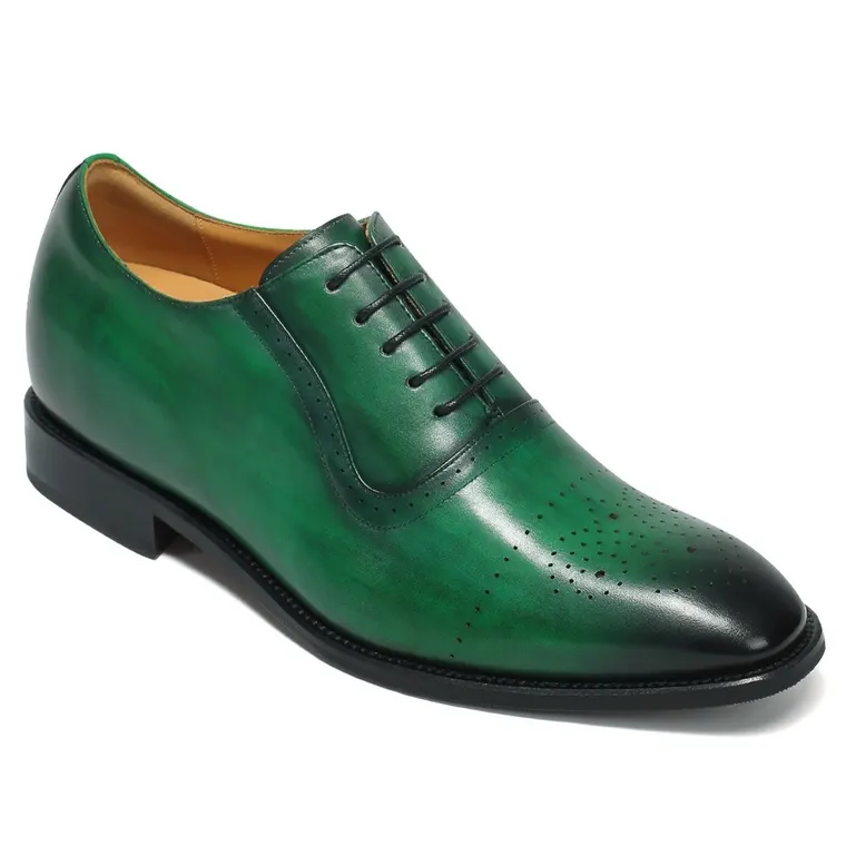 Men's Elevator Dress Shoes - Green Leather Brogue Oxford Shoes 7CM / 2.76 Inches