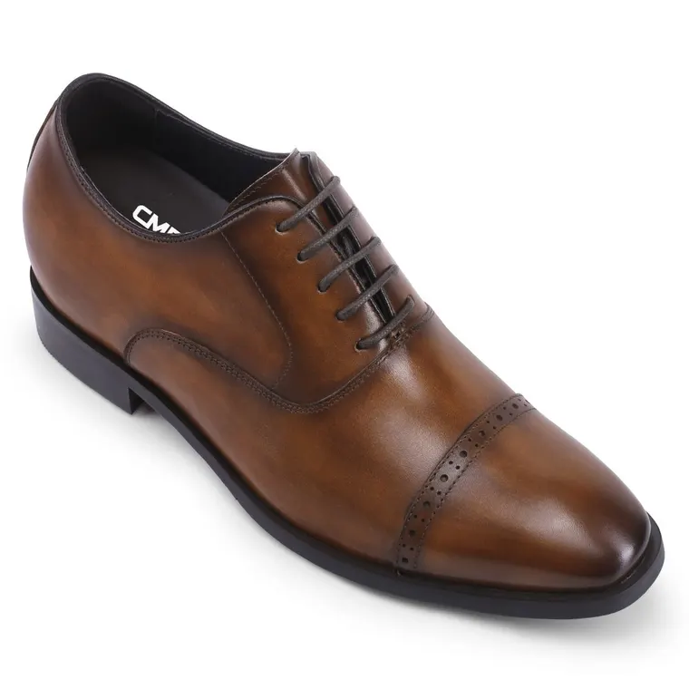 CHAMARIPA Elevator Dress Shoes For Men - Brown Leather High Heel Men Dress Shoes - 7CM / 2.76 Inches Taller