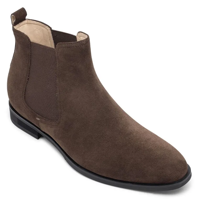 height increasing boots - mens elevator boots - coffee suede leather men's elevator chelsea boots 7 CM / 2.76 Inches