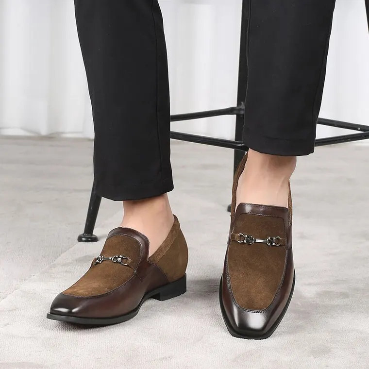 CHAMARIPA elevator shoes for men height raising shoes brown suede loafers men 6CM/2.36 Inches taller