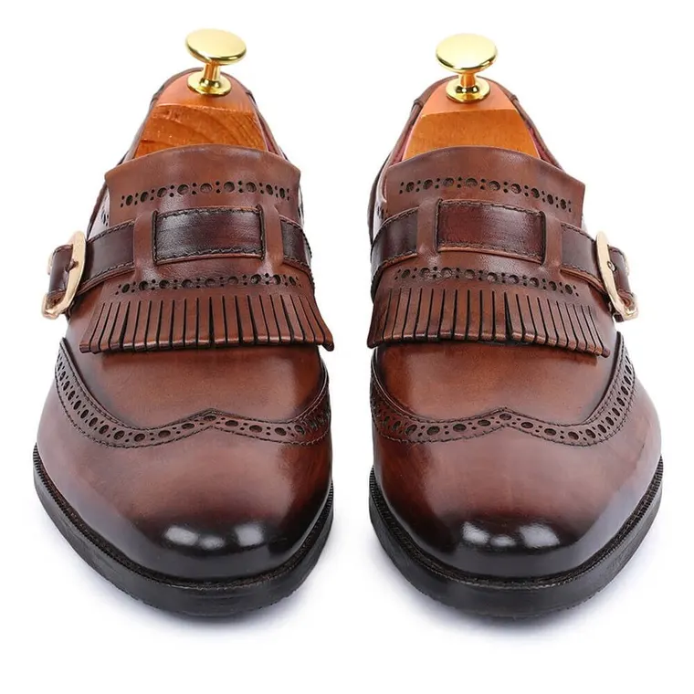 CHAMARIPA dress elevator shoes for men - wingtip brogue kiltie monk strap - brown - 7CM / 2.76 inches taller