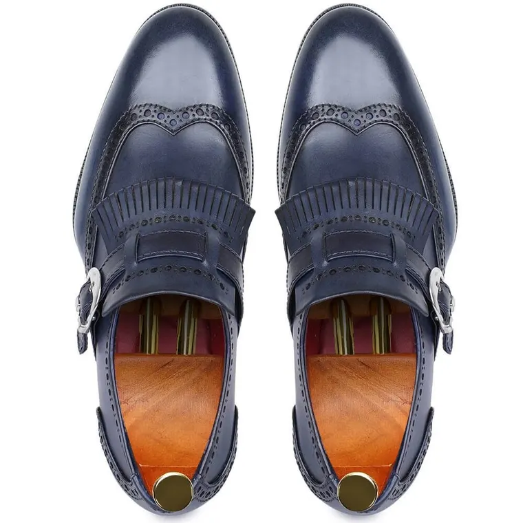 CHAMARIPA business elevator shoes for men - wingtip brogue kiltie monk strap - navy - 7CM / 2.76 inches taller
