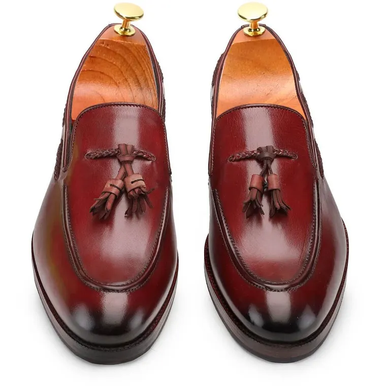 CHAMARIPA height increasing shoes that add height - handcrafted tassel loafers - wine red - 7 CM / 2.76 inches taller