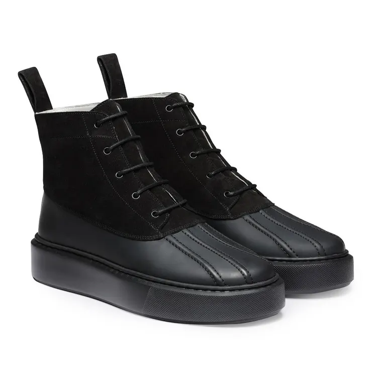 Chamaripa- women high top wedge$ suede chunky sneaker boots -7CM / 2.76 Inches taller-black