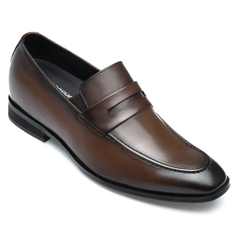 CHAMARIPA Height Increasing Shoes Formal Tall Men Shoes Khaki Slip on Penny Loafers 7 CM / 2.76 Inches Taller