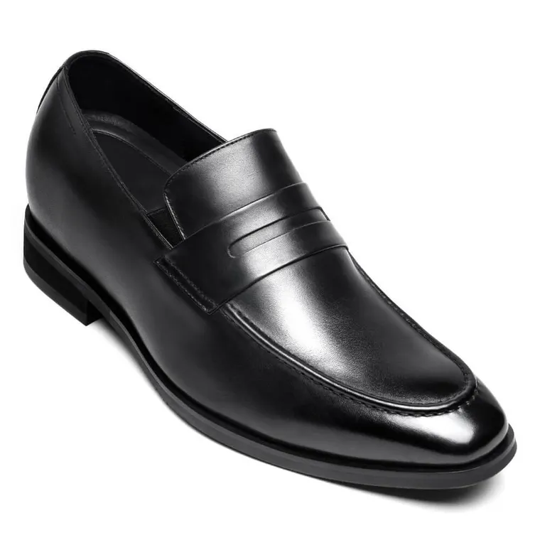 Height Increasing Shoes - Formal Tall Men Shoes - Black Slip on Penny Loafers 7 CM / 2.76 Inches