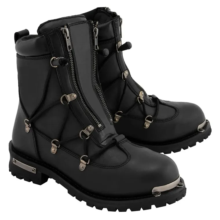 CHAMARIPA men's height increasing motorcycle boots - elevator motorcycle boots - dual zipper lock black leather motorcycle shoes 7CM / 2.76 Inches taller
