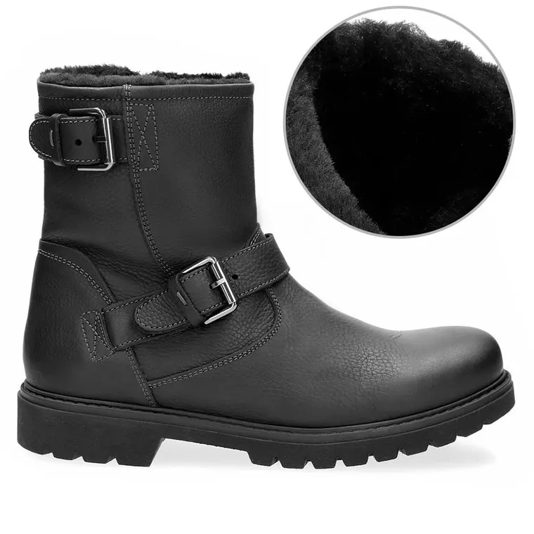 Chamaripa elevator boots - men's fur lined boots - black winter warm height increasing boots 7CM / 2.76 Inches