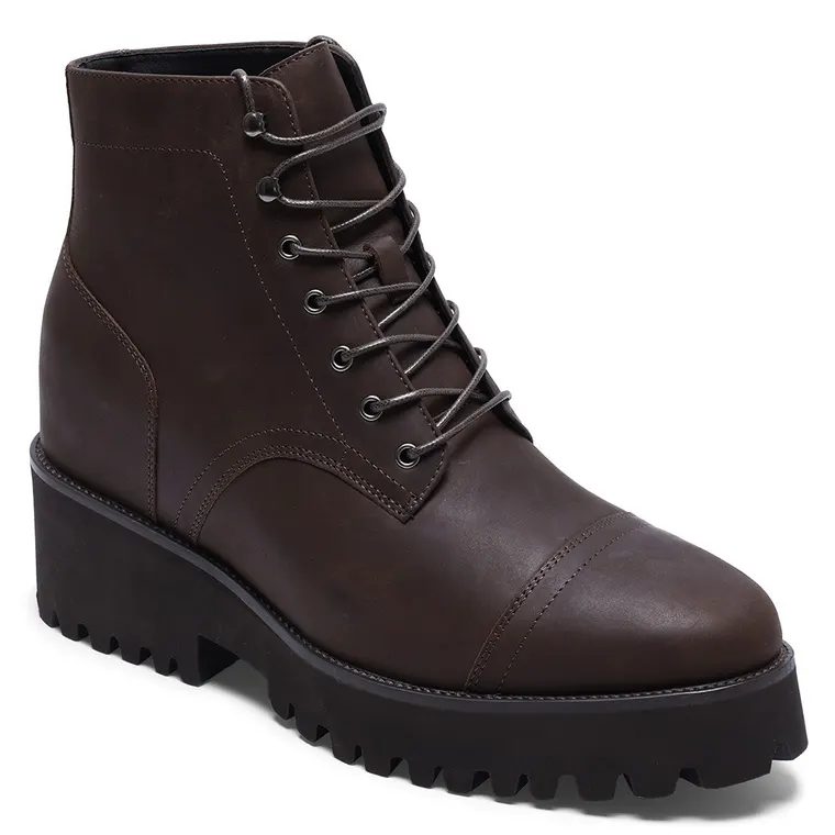 Height Increasing Boots - Hidden High Heel Shoes For Men - Brown Oiled Leather Boots 12cm / 4.72 Inches