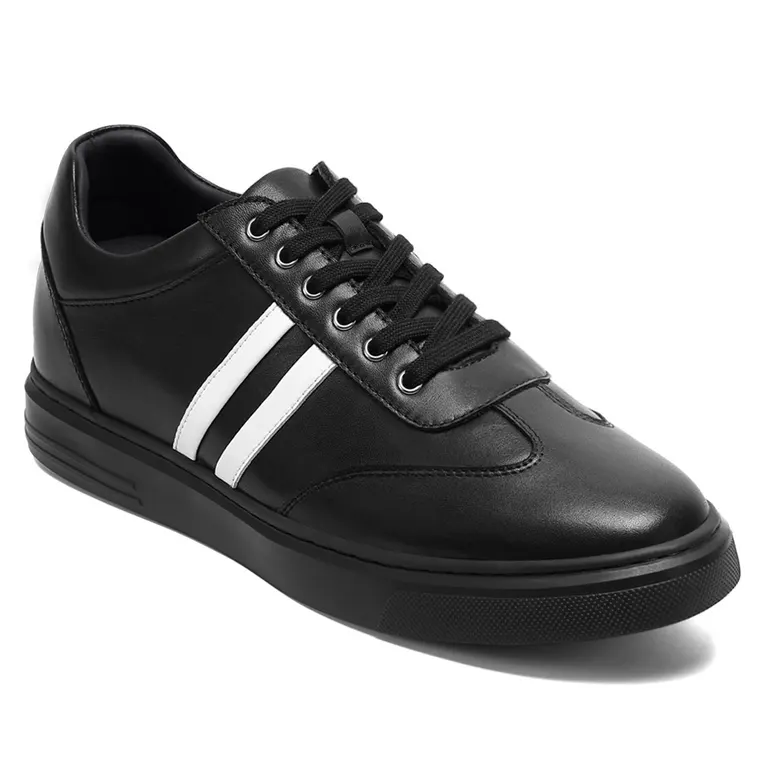 Men's Invisible Height Increasing Shoes - Black Leather Casual Sports Shoes 6CM / 2.36 Inches