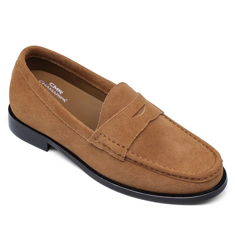 height enhancing shoes - shoe lifts to increase height - beige suede loafers handmade custom men's shoes 5 CM / 1.95 Inches