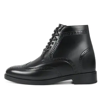 Height Increasing Wing Tip Boots - Black Shell Cordovan Elevator Boots for Men - Black Brogue Boots 9cm / 3.54 Inches