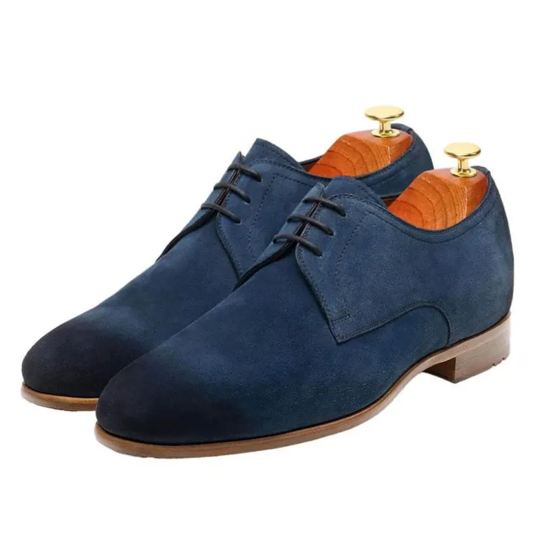 elevator dress shoes - raised shoes - navy suede plain toe customized derby men shoes 7 CM / 2.76 Inches