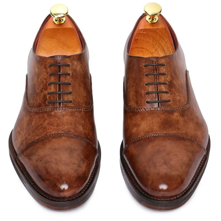 Business Elevator Shoes for Men - Brown Handcrafted Leather Tall Men Shoes - Cap toe Oxford 7CM / 2.76 Inches