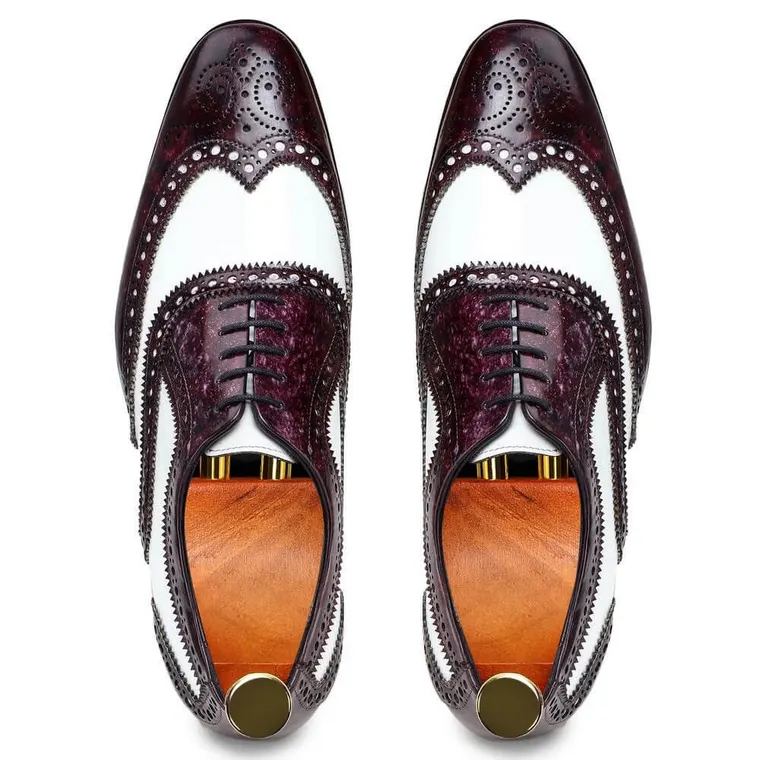 CHAMARIPA dress elevator shoes for men - handcrafted wingtip oxford - purple &amp; white - 7 CM / 2.76 inches taller