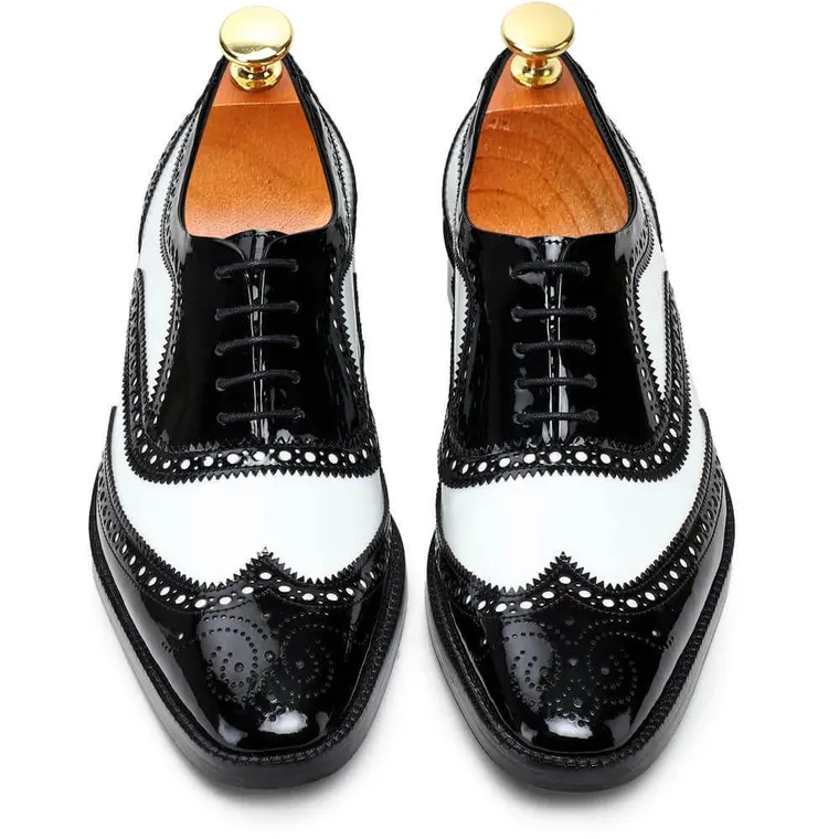 CHAMARIPA formal height increasing shoes for men - handcrafted wingtip oxford - black &amp; white - 7 CM / 2.76 inches taller