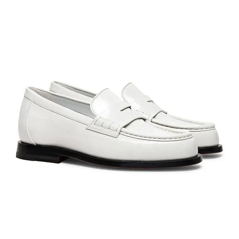 women's elevator with hidden heel shoes-white leather penny loafers 6 CM / 2.36 Inches