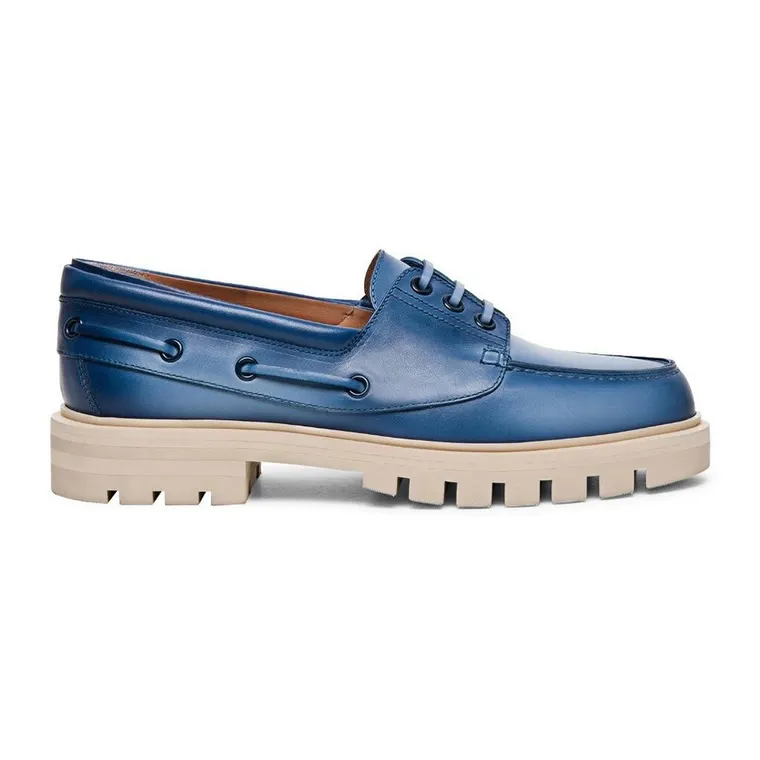 women's height increasing with hidden heel shoes-distressed blue leather boat shoes 7 CM / 2.76 Inches