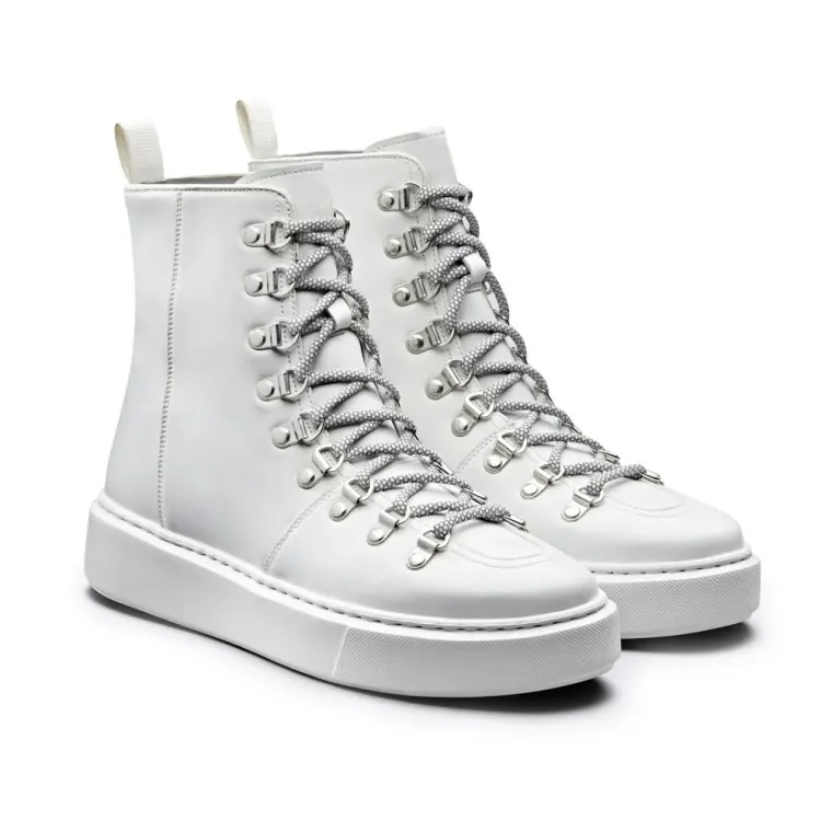 Chamaripa- women's high top leather wedge sneakers -7CM / 2.76 Inches taller-white