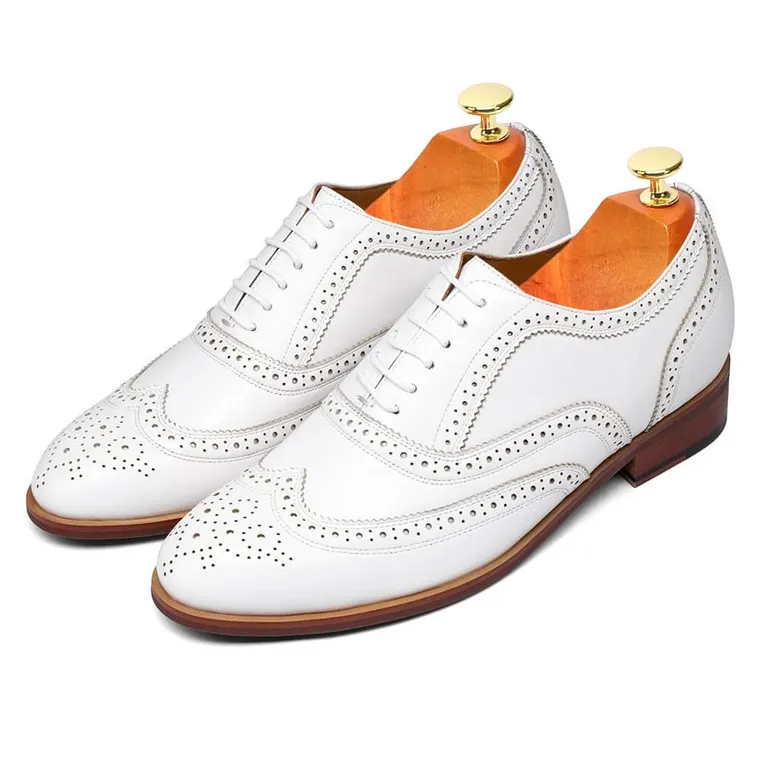 height raising shoes - boutique customized wingtip white classic oxfords dress shoes 7 CM / 2.76 Inches