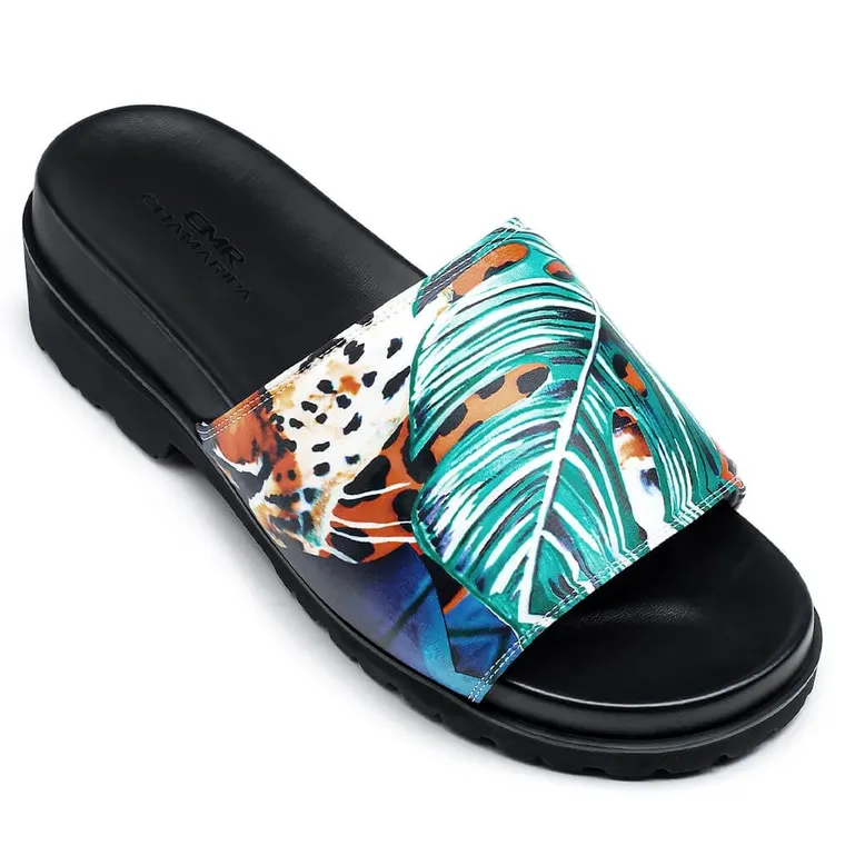 Height Increasing Slides Sandals for Men - High Heel Sandals for Men - Rainforest Pattern Slides Sandals 6 CM / 2.36 Inches