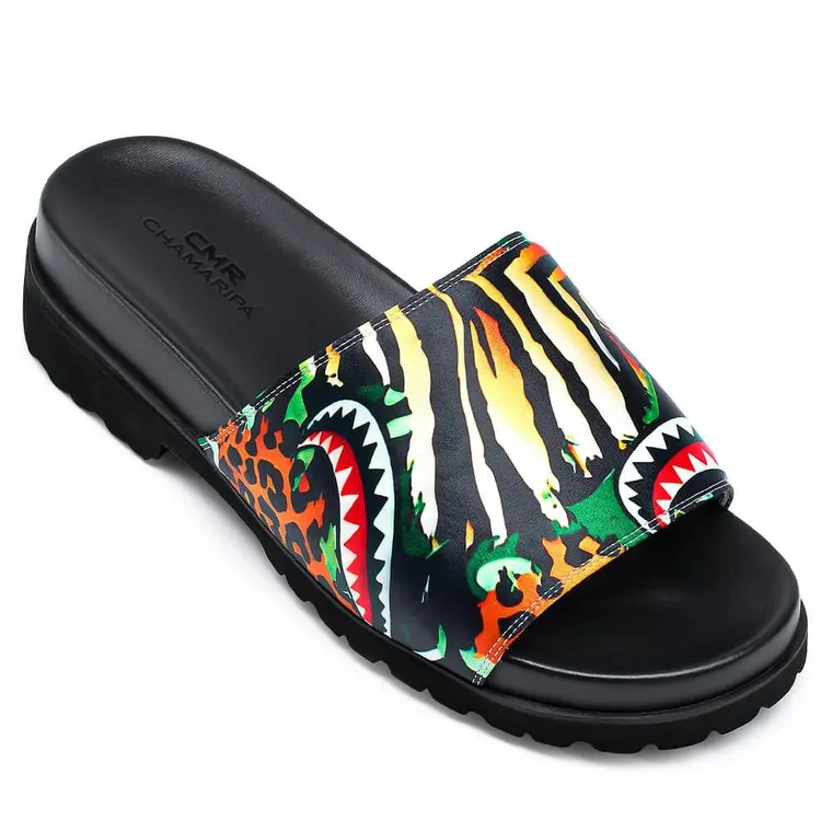Men's High Heel Sandals for Men - Height Increasing Slides Sandals - Wild Camo Pattern Slides Sandals for Men 6 CM / 2.36 Inches