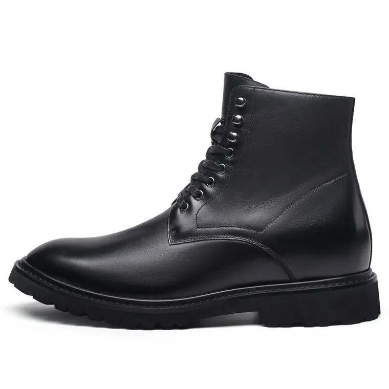 Tall Men Shoes - Elevator Work Boots - Black Leather Boots 8cm / 3.15 Inches