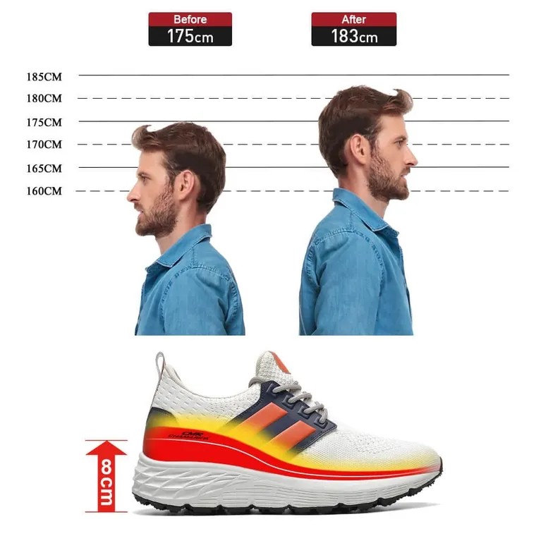 Elevator Shoes For Men - Causal High Heeled Sneakers White Breathable Knit 3.15 Inches / 8 CM