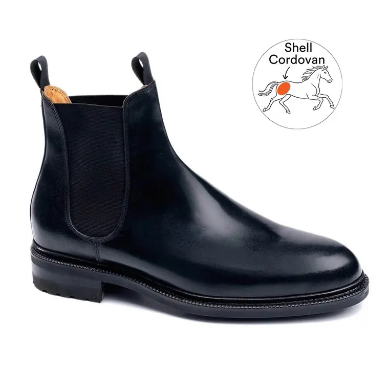 Black Shell Cordovan Elevator Shoes for Men - Height Increasing Chelsea Boots 7 CM / 2.76 Inches