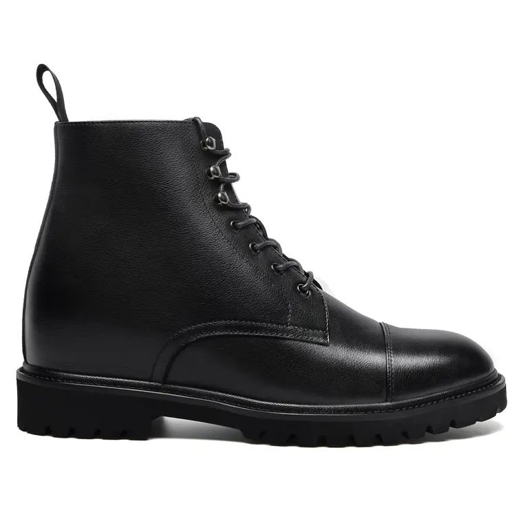 Mens' Dress Boots With High Heels - Black Leather Derby Boots 8CM / 3.15 Inches