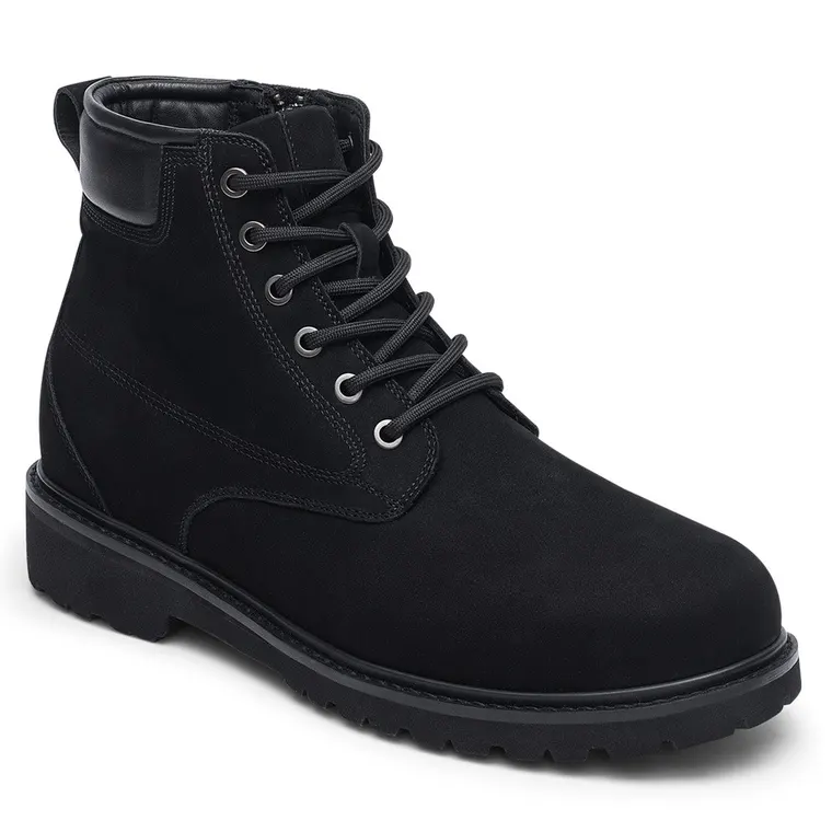 CHAMARIPA men's elevator shoes - high heel men boots - black nubuck leather boots with zipper 7CM / 2.76 Inches
