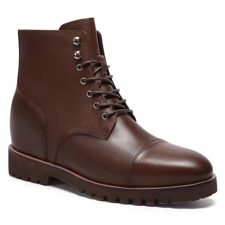elevator men's shoes with higher heels - handcrafted luxury customize brown men's boots 7CM / 2.76 Inches