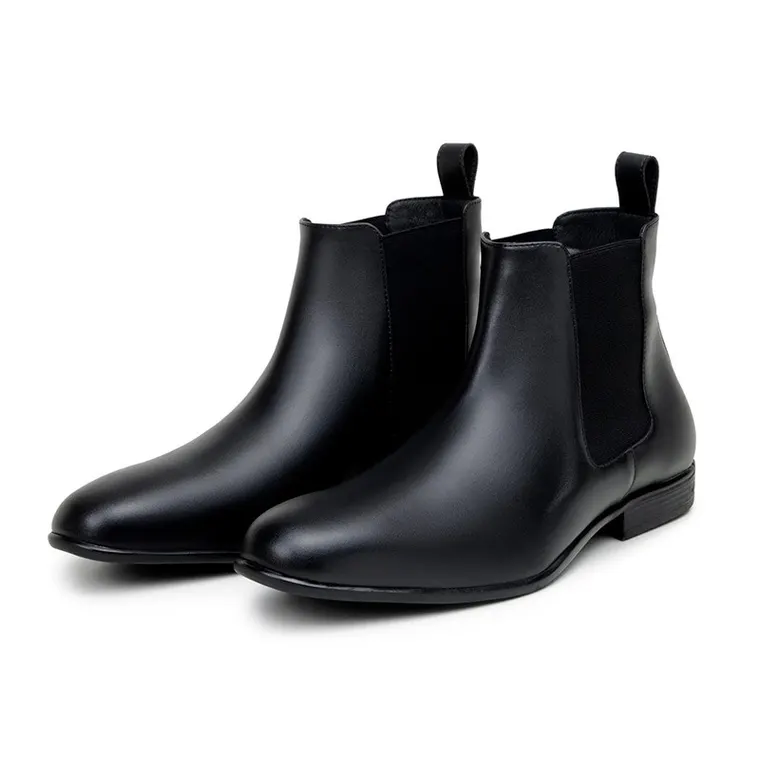 vegan leather elevator boots for men - black height increasing vegan Chelsea boots 6cm / 2.36 Inches