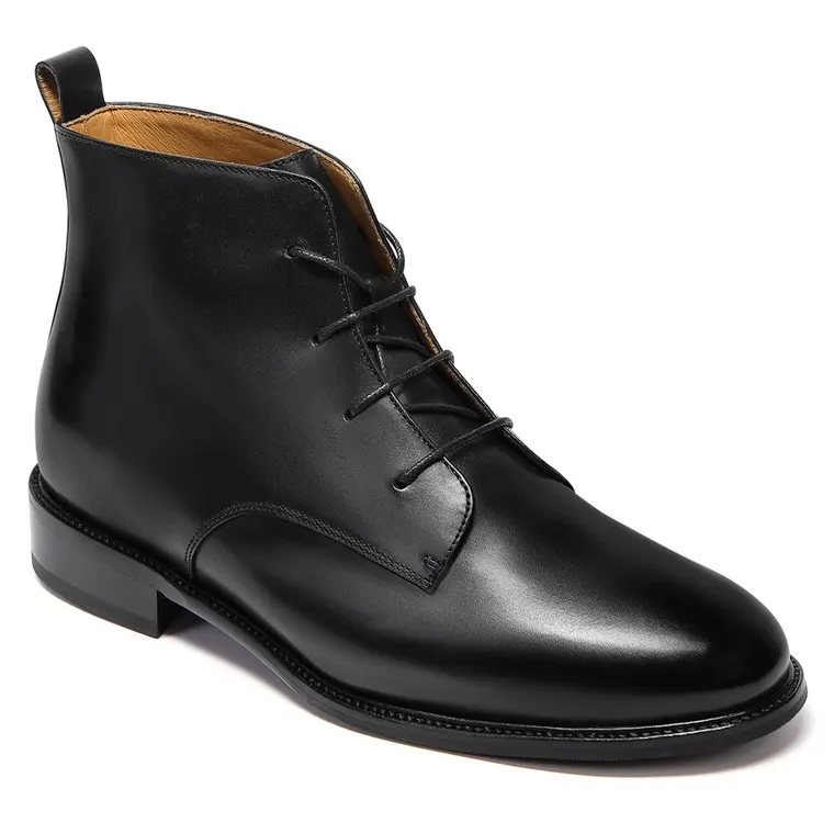 Men's Elevator Boots – Black Premium Leather Hidden Lift Shoes 6CM / 2.36 Inches