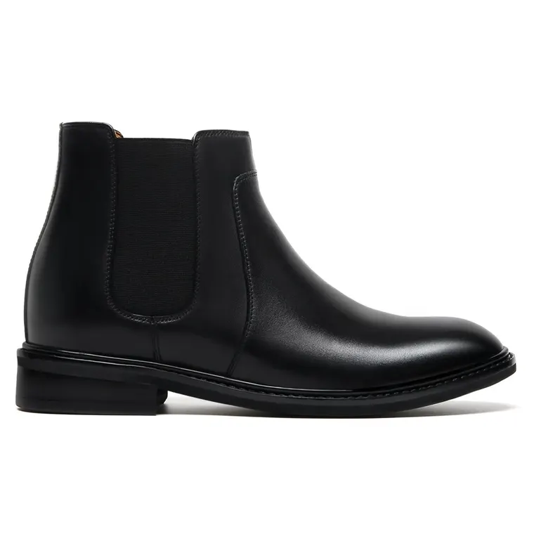 Men's Height Increasing Boots - Black Leather Elevator Chelsea Boots 8CM / 3.15 Inches