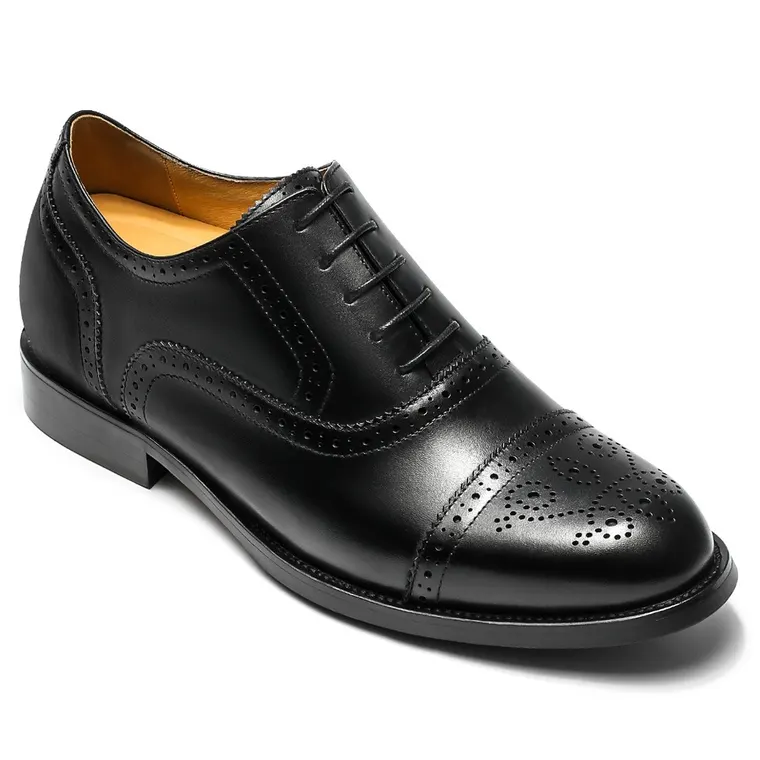 Men's Height Increasing Dress Shoes - Black Calfskin Elevator Shoes For Men 2.36 Inches / 6 CM