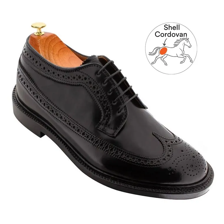 Height Increasing Wing Tip Derby Shoes - Black Shell Cordovan Elevator Shoes to look taller 7 CM / 2.76 Inches