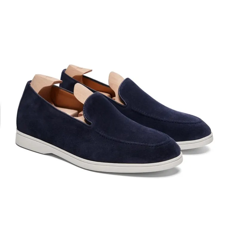 Men's Height Increasing Loafers - Navy Suede Elevator Dress Shoes 6CM / 2.36 Inches