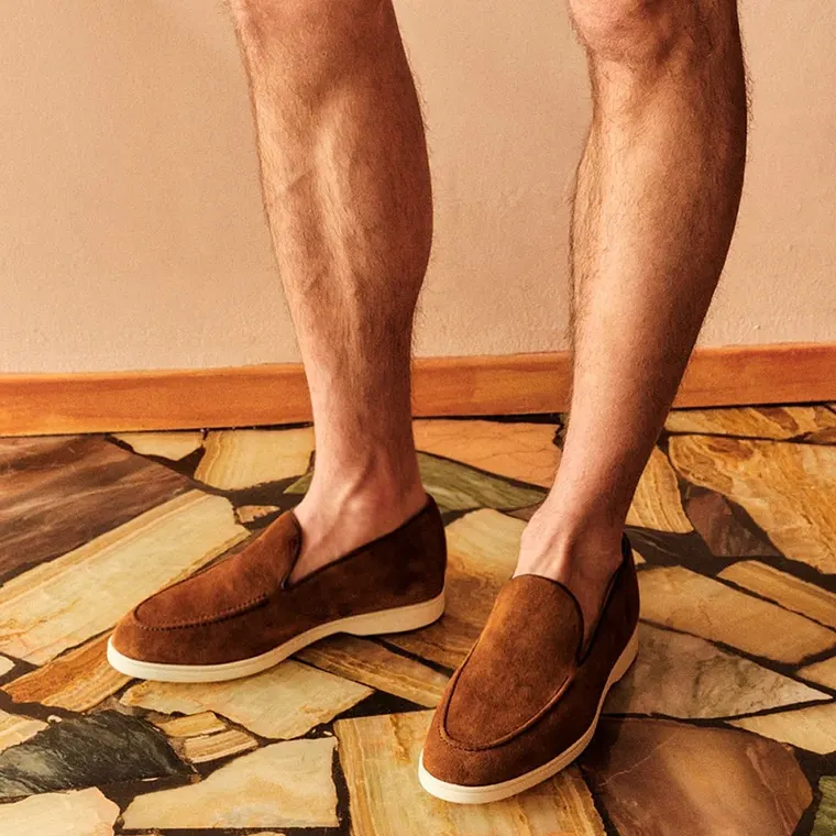 Men's Elevator Dress Shoes - Brown Suede Handmade Loafers 6CM / 2.36 Inches
