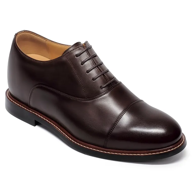 Men's Elevator Dress Shoes - Coffee Leather Classic Oxford Shoes 8CM / 3.15 Inches