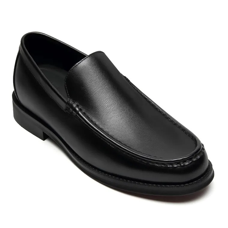 Elevator Shoes For Men - Black Leather Slip-On Business Casual Shoes 5CM / 1.95 Inches