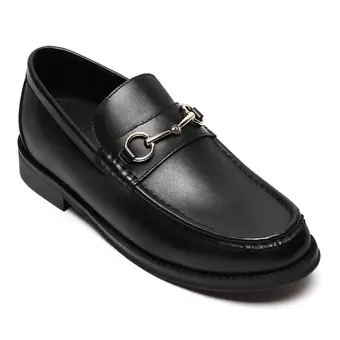 Men's Elevator Loafers - Black Leather Height Increasing Loafer Shoes 5CM / 1.95 Inches