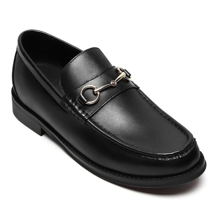 Men's Elevator Loafers - Black Leather Height Increasing Loafer Shoes 5CM / 1.95 Inches