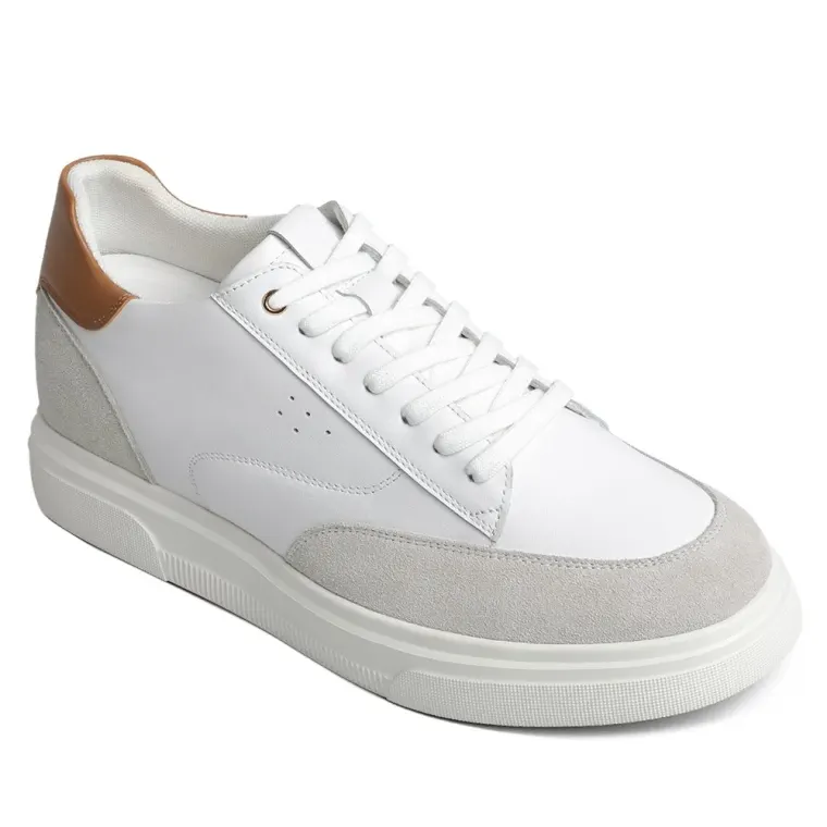 Elevator Shoes For Men - White Leather Casual Taller Shoes 8CM / 3.15 inches