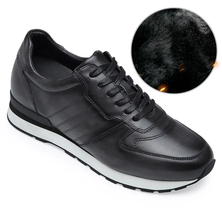 CHAMARIPA elevator shoes for men Velvet Warm Winter Shoes black leather casual shoes 8CM / 3.15 inches taller