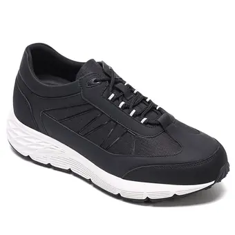 Height Increasing Shoes For Men - Black Leather &amp; Cloth Sports Shoes 8CM / 3.15 Inches