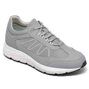 Men's Invisible Height Increase Shoes - Gray Leather Casual Elevator Sneakers 8CM / 3.15 Inches